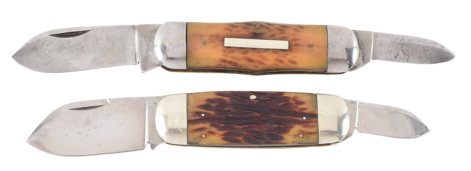 LOT OF 2: AMERICAN EARLY FOLDING "SUNFISH" KNIVES BY CATTARAUGUS & ROBESON.
