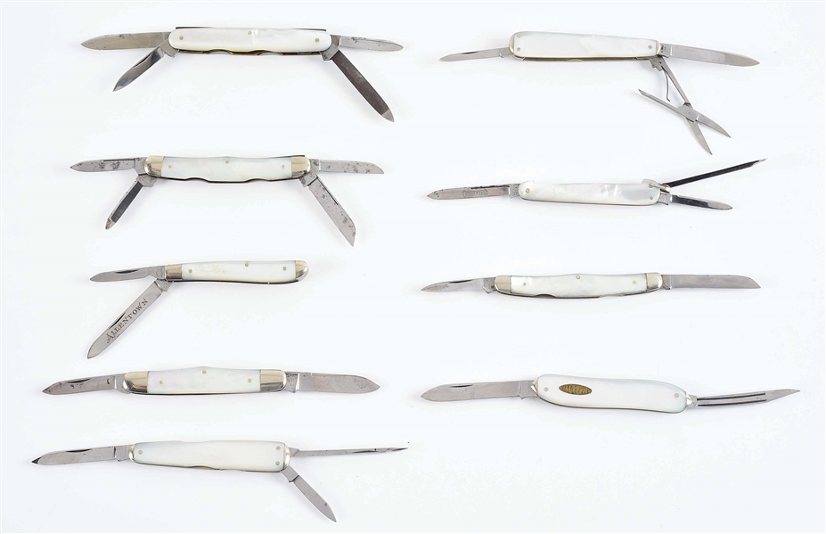 LOT OF 9: FINE EARLY AMERICAN M.O.P KNIVES BY ROBESON, SCHRADE, WOLFHERTZ, UNION, AND OTHERS.