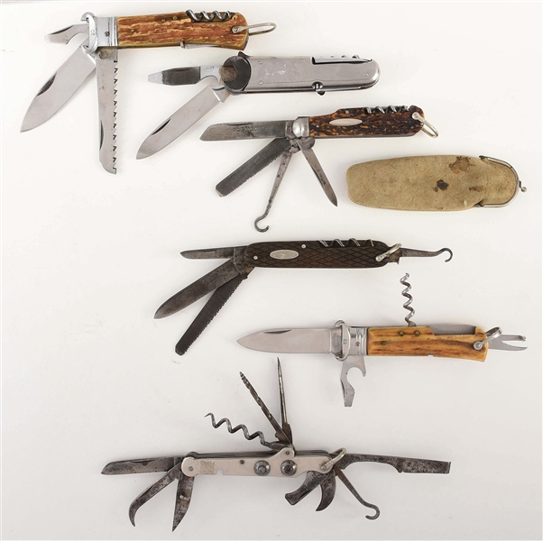 LOT OF 6: FOREIGN MULTI BLADE SPORTMAN BY AUSTIN DUBLIN, CLEMENTS, BROOKS BROS, AND OTHERS.