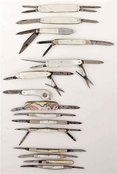 LOT OF 15: EALY AMERICAN SMALL PATTERN M.O.P KNIVES.