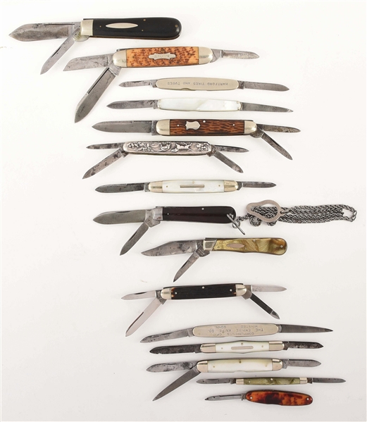 LOT OF 15: EMPIRE WINSTED FOLDING KNIVES 1-2-3-4 BLADE PATTERNS.