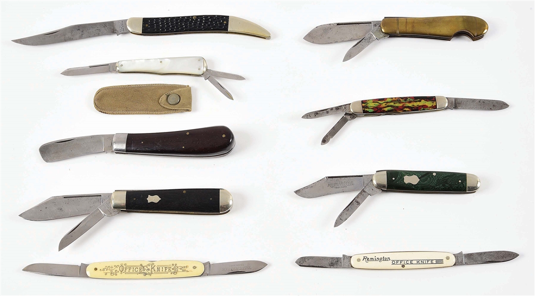 LOT OF 9: EARLY REMINGTON AND WINCHESTER FOLDING KNIVES.