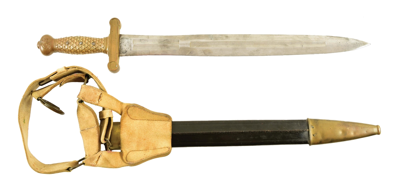 U.S. MODEL 1832 AMES SHORT SWORD DATED 1843 ON ORIGINAL SWORD BELT.