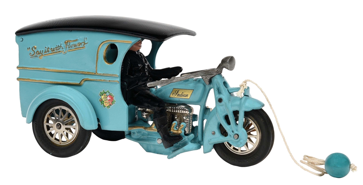 CAST-IRON CONTEMPORARY DON LEWIS "SAY IT WITH FLOWERS" MOTORCYCLE TOY.. 