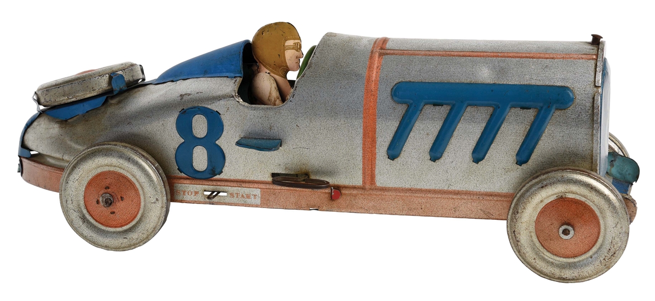 SCARCE CHEIN TIN LITHO SILVER FLASH RACE CAR TOY.