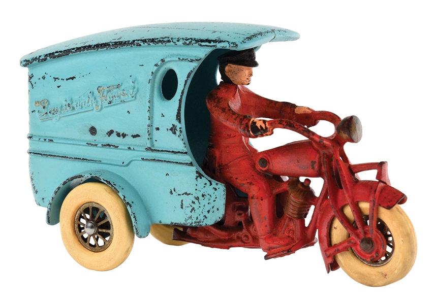CAST-IRON HUBLEY "SAY IT WITH FLOWERS" HEAD-TURNER MOTORCYCLE.