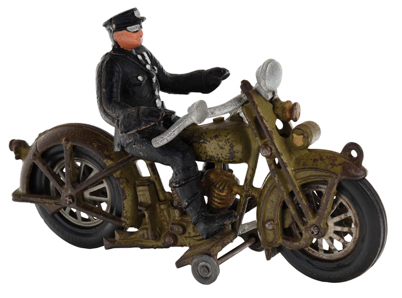 CAST-IRON HUBLEY HARLEY-DAVIDSON MOTORCYCLE RIDER TOY.