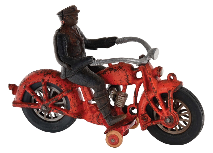 CAST-IRON HUBLEY POLICEMAN MOTORCYCLE TOY.