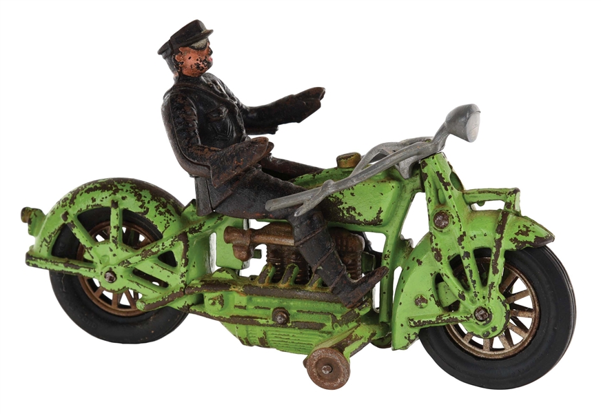 CAST-IRON HUBLEY POLICE INDIAN MOTORCYCLE TOY.