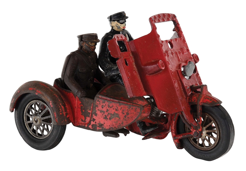 CAST-IRON HUBLEY INDIAN MOTORCYCLE TOY WITH SIDECAR.