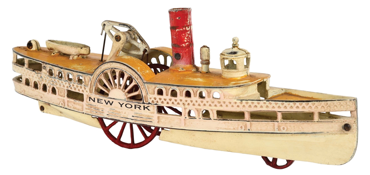 CAST-IRON WILKINS NEW YORK PADDLE BOAT TOY.