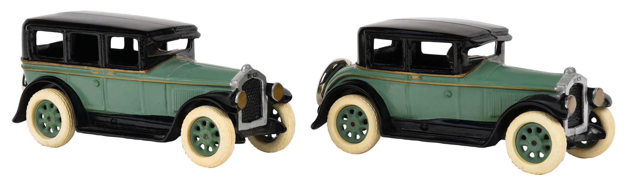 LOT OF 2: CONTEMPORARY CAST-IRON DON LEWIS BUICK AUTOMOBILES.