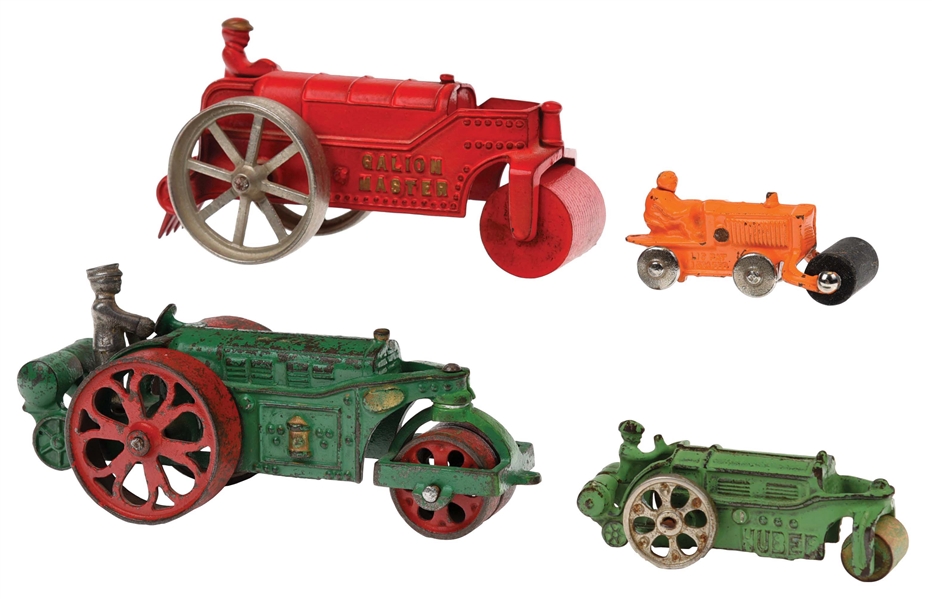 LOT OF 4: CAST-IRON ARCADE AND KENTON ROLLER TOYS.