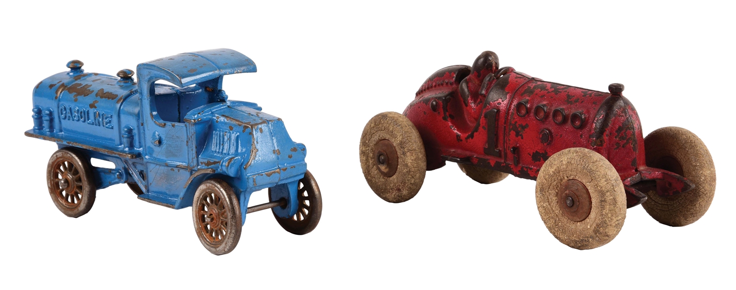 LOT OF 2: CAST-IRON AMERICAN MADE VEHICLE TOYS.