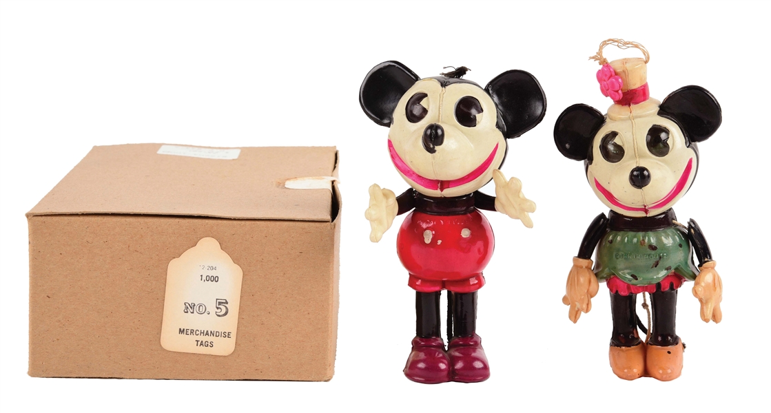 LOT OF 2: WALT DISNEY CELLULOID MICKEY AND MINNIE MOUSE FIGURES.