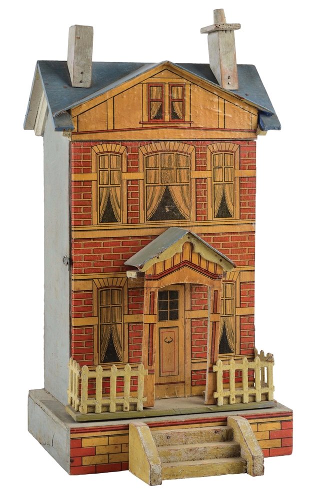 GERMAN WOODEN AND PAPER ON WOOD DOLLHOUSE.