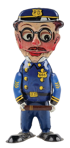 SCARCE MARX TIN LITHO WIND-UP POLICE OFFICER 666 WALKING FIGURE.