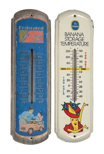 LOT OF 2: ADVERTISING THERMOMETERS.