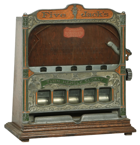 1¢ ROCK-OLA FIVE JACKS COIN DROP TRADE STIMULATOR.