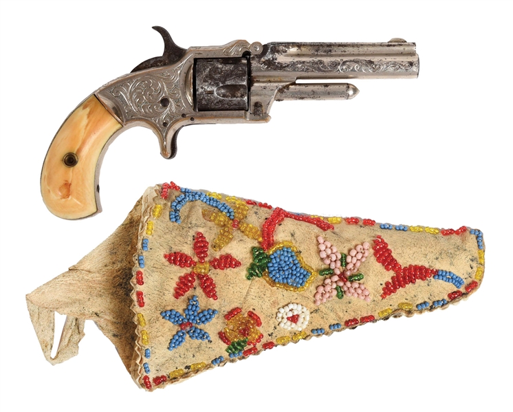 SMITH & WESSON MODEL 1 - 1/2 SINGLE ACTION REVOLVER WITH NATIVE AMERICAN BEADED HOLSTER.