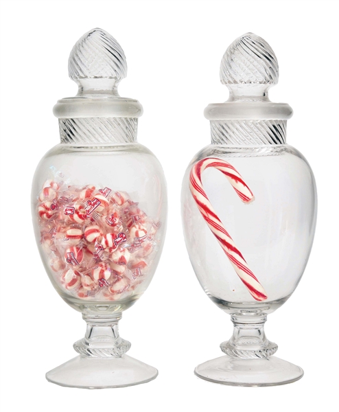 LOT OF 2: CONGRESS SWIRL TOP APOTHECARY JARS.