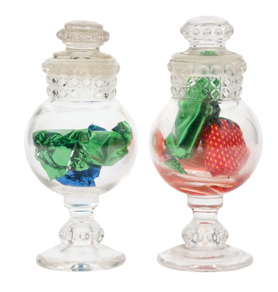 LOT OF 2: DAKOTA SAMPLE GLOBE APOTHECARY JARS.