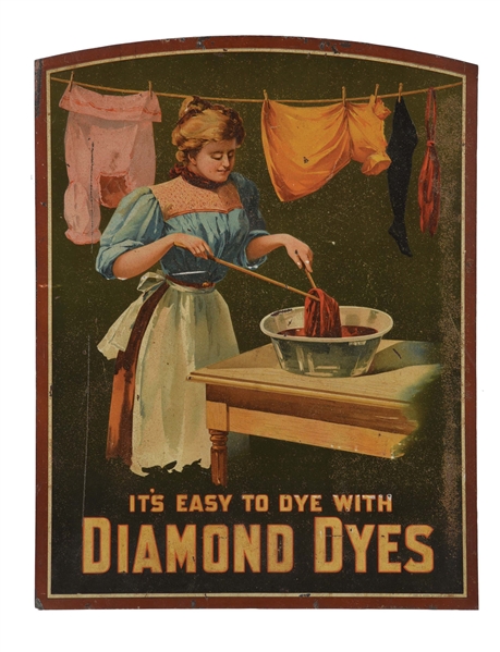 SINGLE-SIDED EMBOSSED TIN SIGN FOR DIAMOND DYES.