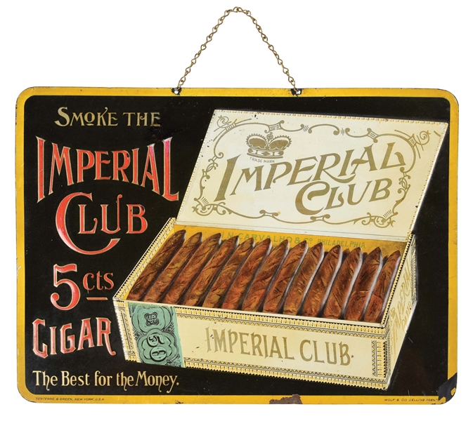 LOT OF 2: EMBOSSED TIN CIGAR SIGNS.