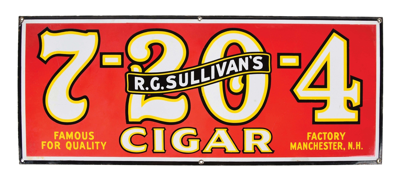 SINGLE-SIDED PORCELAIN SIGN ADVERTISING SULLIVANS 7 - 20 - 4 CIGAR.