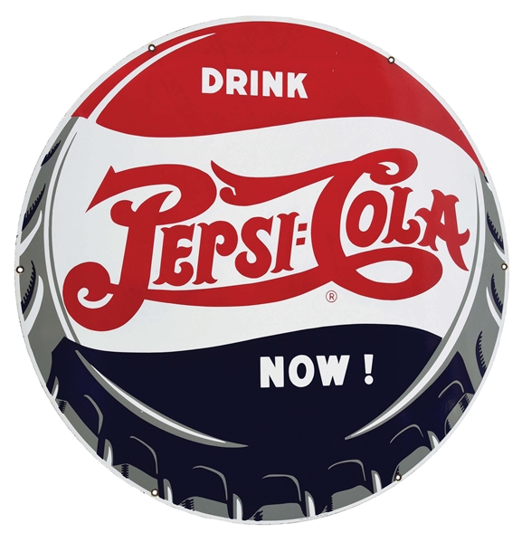 BEAUTIFUL DOUBLE-SIDED PORCELAIN PEPSI-COLA SIGN.