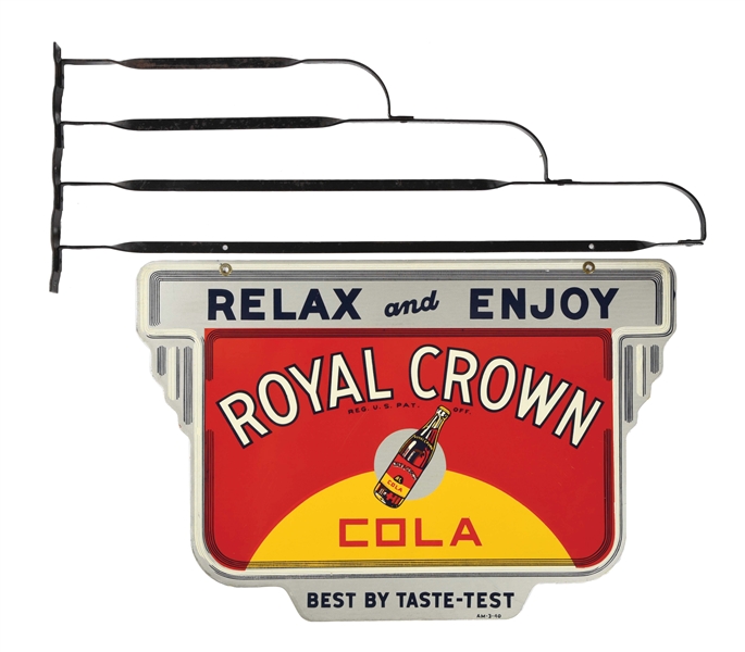 ROYAL CROWN COLA DIE-CUT ART DECO DOUBLE-SIDED TIN SIGN.