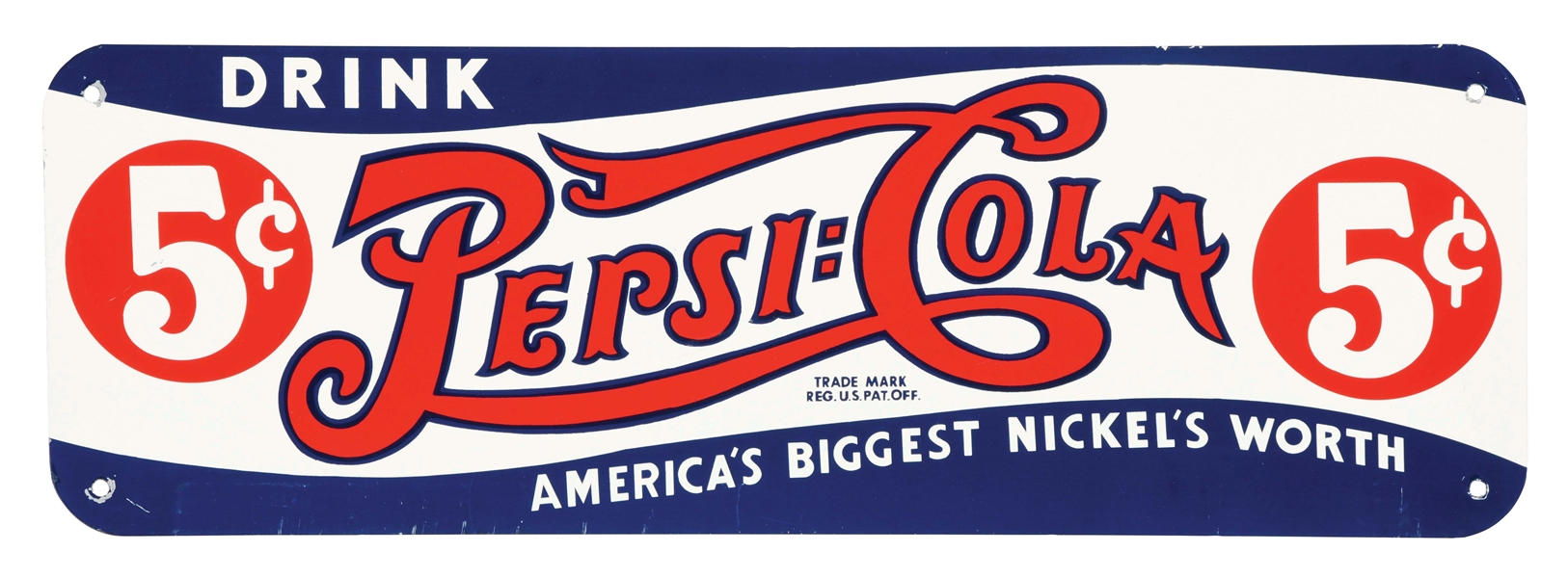 SINGLE-SIDED TIN PEPSI-COLA RACK SIGN.