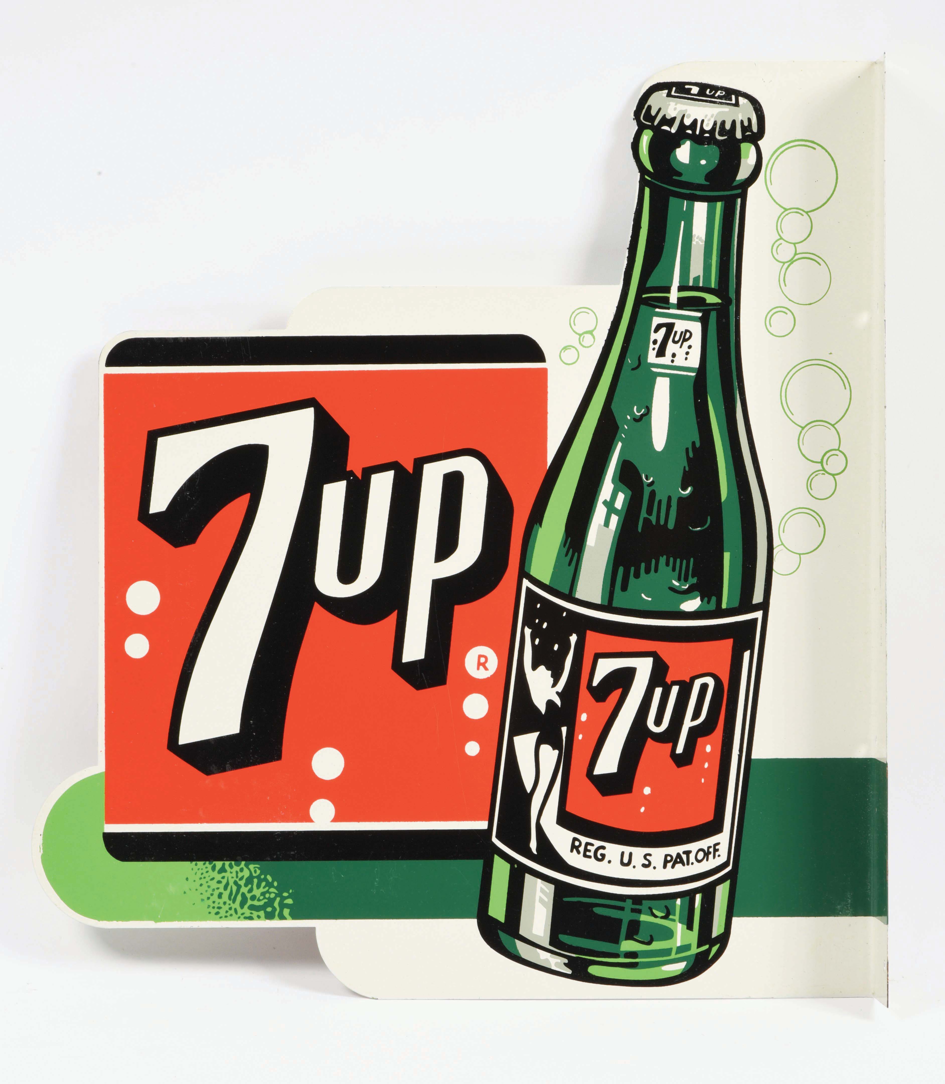 Lot Detail - DIE-CUT DOUBLE-SIDED 7 UP TIN FLANGE SIGN.