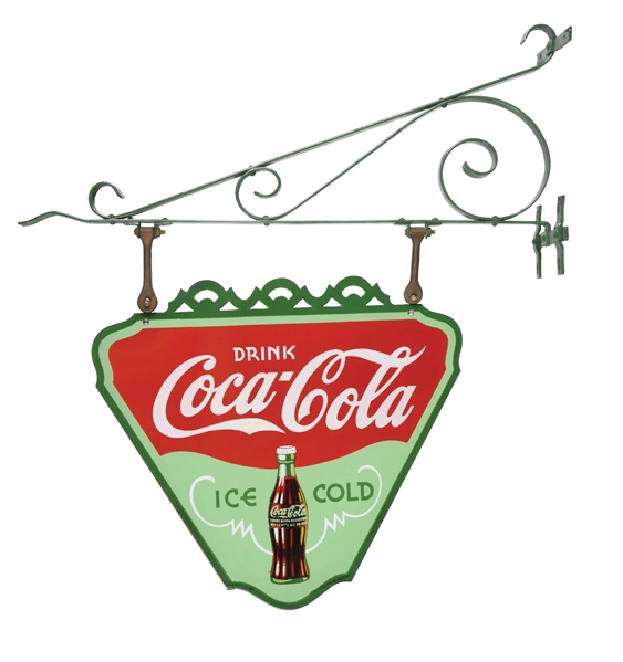 PHENOMENAL DOUBLE-SIDED PORCELAIN TRIANGLE COCA-COLA SIGN.