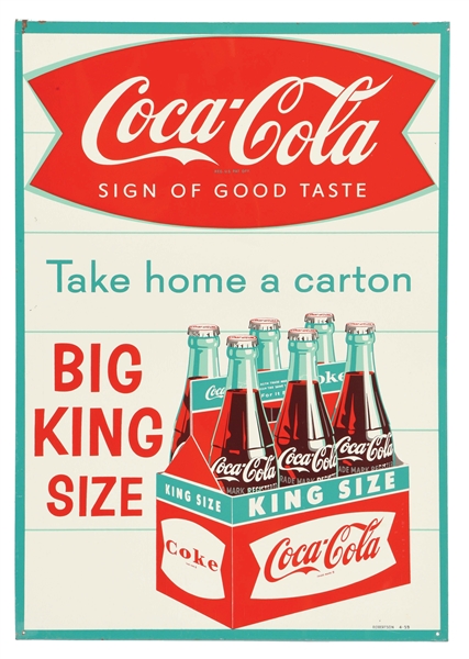 SINGLE-SIDED TIN COCA-COLA CARTON SIGN.