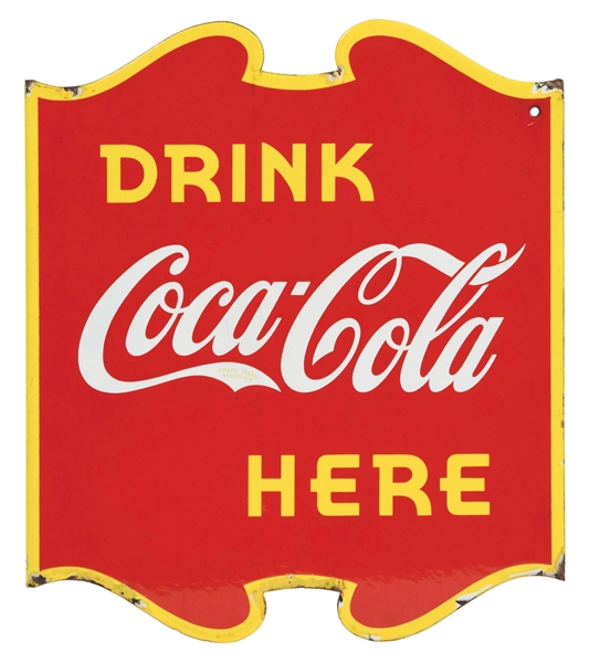 DIE-CUT PORCELAIN COCA-COLA FLANGE SIGN.