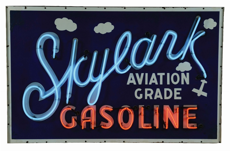 SKYLARK AVIATION GRADE GASOLINE PORCELAIN NEON SIGN. 