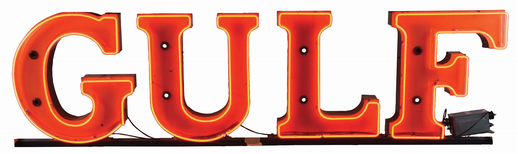 OUTSTANDING GULF GASOLINE EMBOSSED PORCELAIN NEON SIGN. 