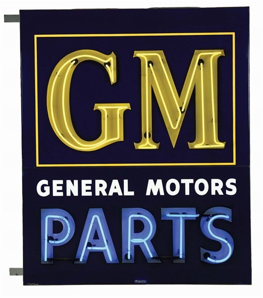 OUTSTANDING GM GENERAL MOTORS PARTS TWO PIECE PORCELAIN NEON SIGN. 
