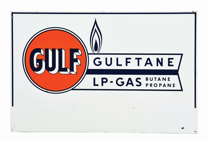 GULF GULFTANE PROPANE & BUTANE GAS PORCELAIN SIGN W. SELF FRAMED EDGE.