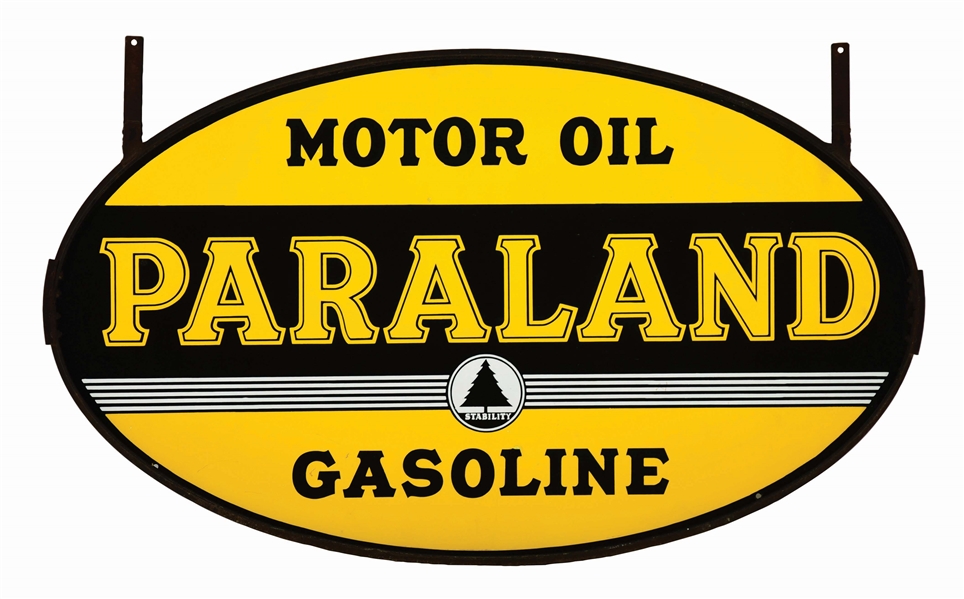 PARALAND GASOLINE & MOTOR OIL PORCELAIN SERVICE STATION SIGN.
