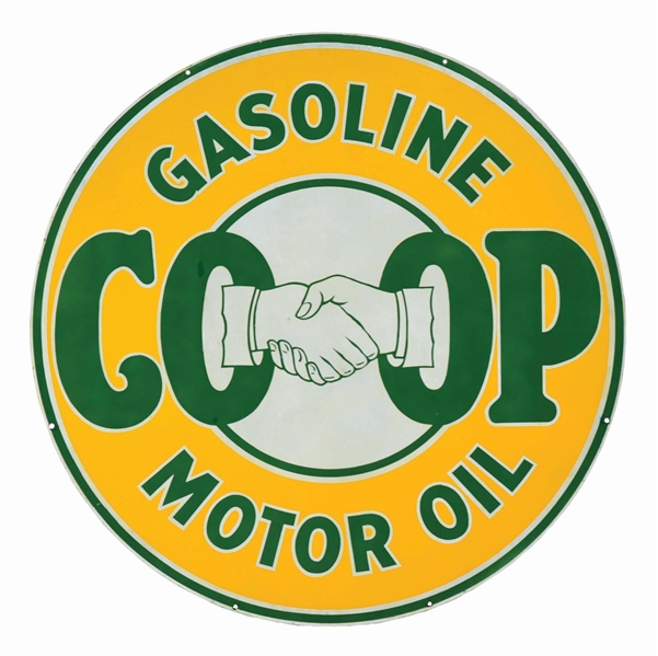 CO-OP GASOLINE & MOTOR OIL PORCELAIN SERVICE STATION SIGN.