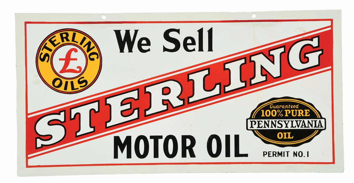 WE SELL STERLING MOTOR OIL PORCELAIN SERVICE STATION SIGN.