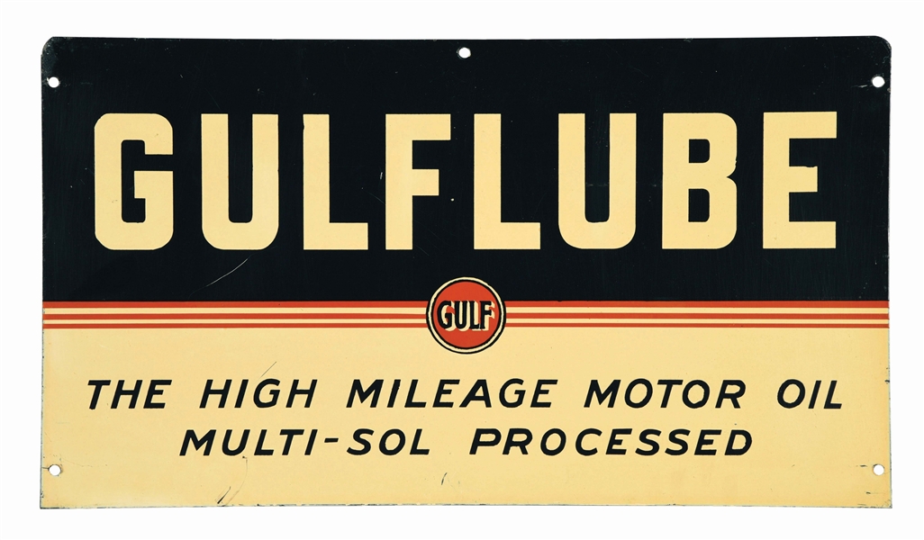 GULFLUBE MOTOR OIL TIN QUART OIL CAN RACK SIGN.