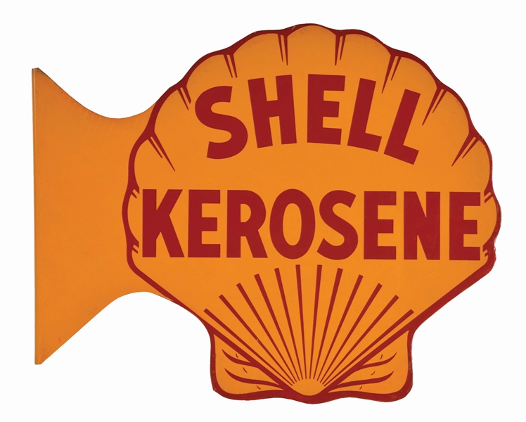 SHELL KEROSENE DIE CUT TIN SERVICE STATION FLANGE SIGN. 