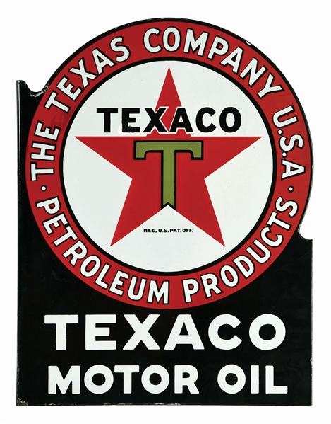 TEXACO MOTOR OIL PORCELAIN SERVICE STATION FLANGE SIGN. 