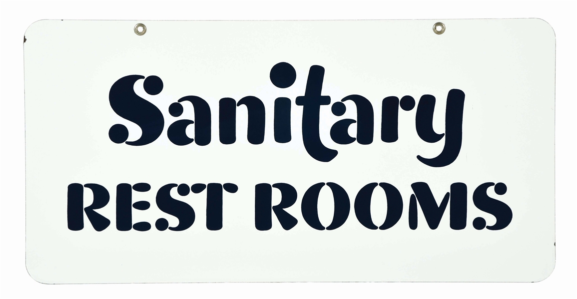 SANITARY REST ROOMS PORCELAIN SERVICE STATION SIGN. 