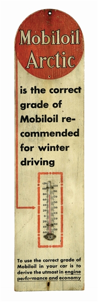 MOBILOIL ARCTIC MOTOR OIL WOODEN SERVICE STATION THERMOMETER.
