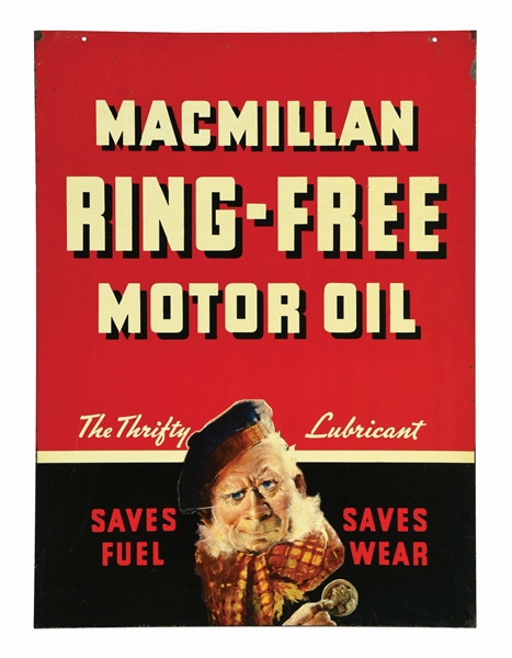 RARE MACMILLAN RING-FREE MOTOR OIL SERVICE STATION CURB SIGN.