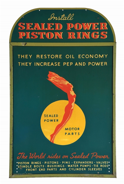 INSTALL SEALED POWER PISTON RINGS TIN SERVICE STATION SIGN.